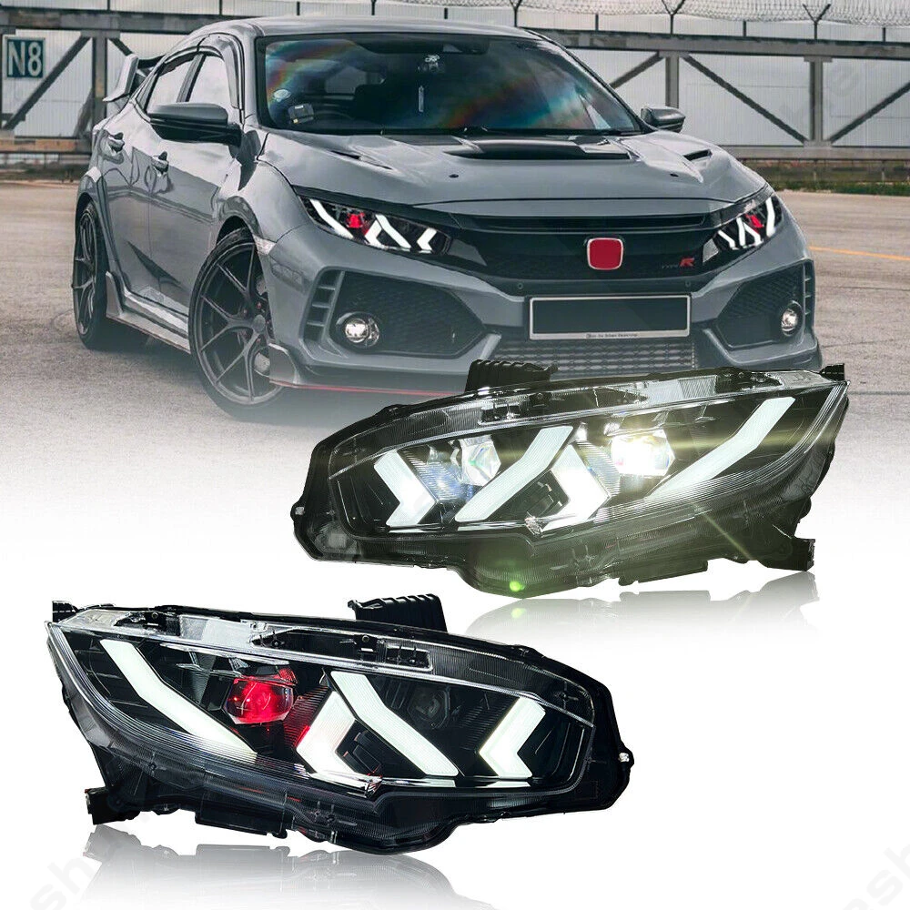 

Пара светодиодных фар для Honda Civic 2016-2021 седан хэтчбек люк Тип R Touring LX EX EX-L Sport FK7 FK8 10