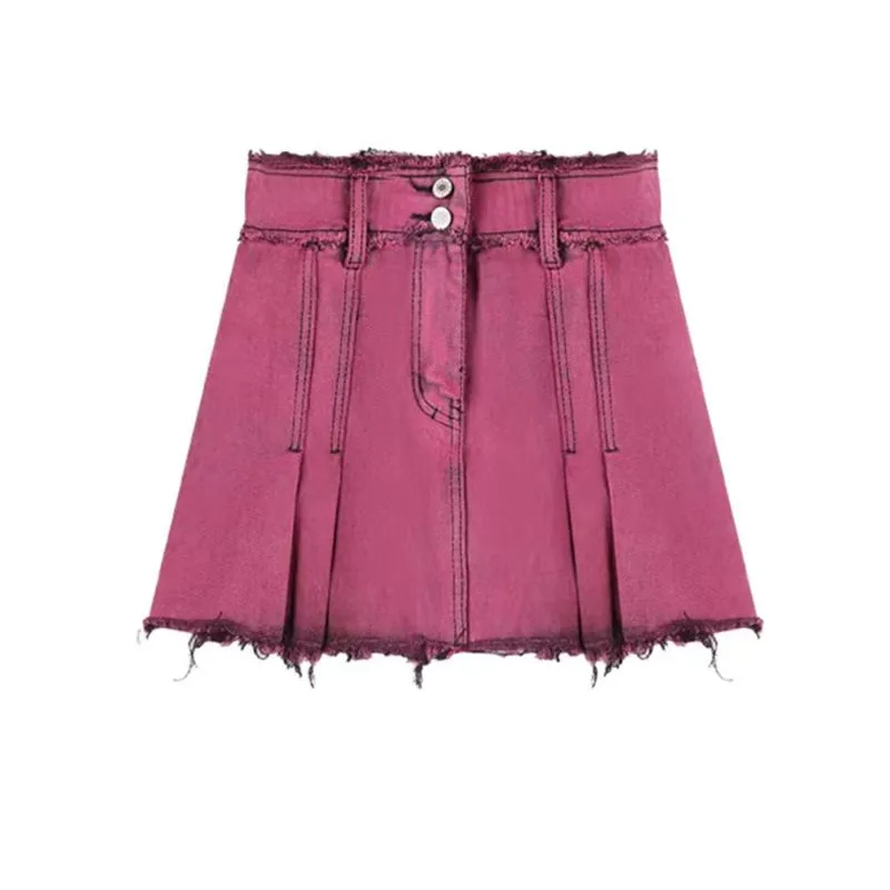 STSVZORR Y2K Vintage Purple High Waist Denim Short Skirt for Women 2023 Summer New Korean A-line Skirt