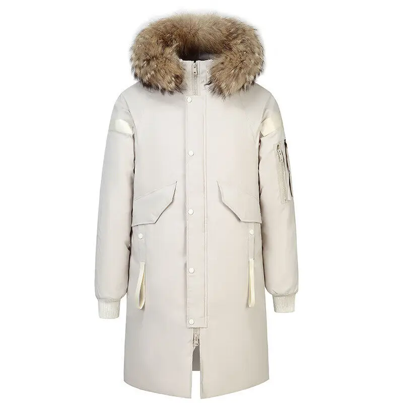 2022 Mens Fur Collar Down Jacket Medium Long Warm Parka Winter Coat Outdoor