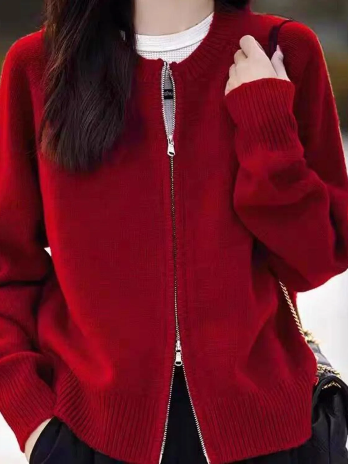 Girdear с белым воротником новинка 2024 осенний новый флисовый вязаный кардиган в