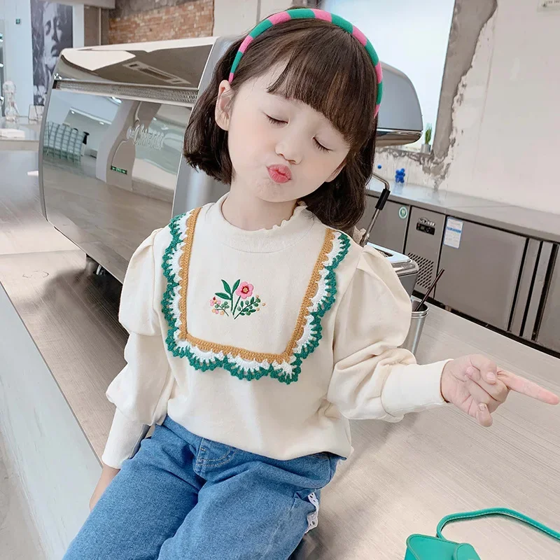 

Утепленная футболка с длинным рукавом и флисовой подкладкой, теплый топ, детская зимняя кружевная Базовая рубашка для девочек в южнокорейском стиле, 2022