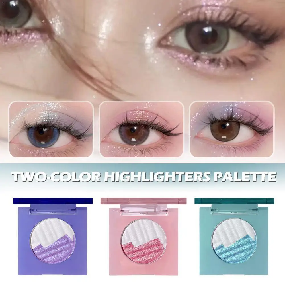 

Two-color Highlighters Palette Waterproof Makeup Face Tone Pink Palette Chameleon Pearlescent Brighten Powder Contouring Sh C1S0