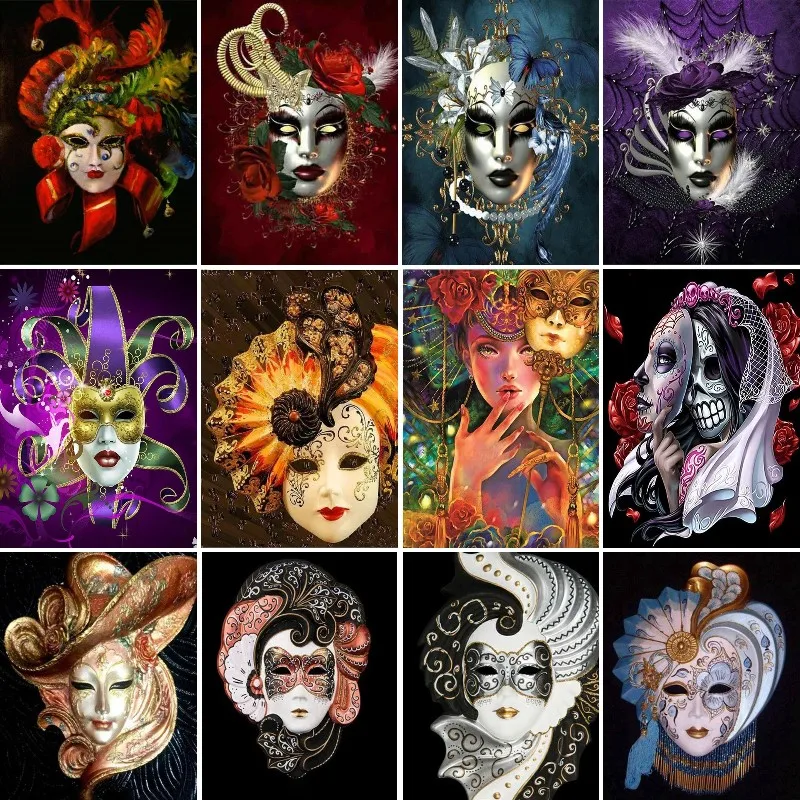 

Diamond Painting Woman with Mask Full Drill 5D DIY Diamond Embroidery Mosaic Abstract Rhinestone Picture Kit Portrait Home Decor