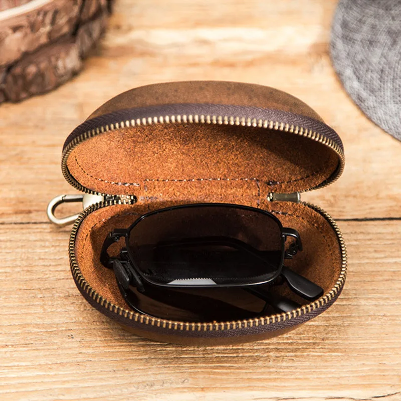 Folding Glasses Case Reading Sunglasses Nearsighted Cowhide Leather Protable Eyewear Cover Box Mini Travel Pack