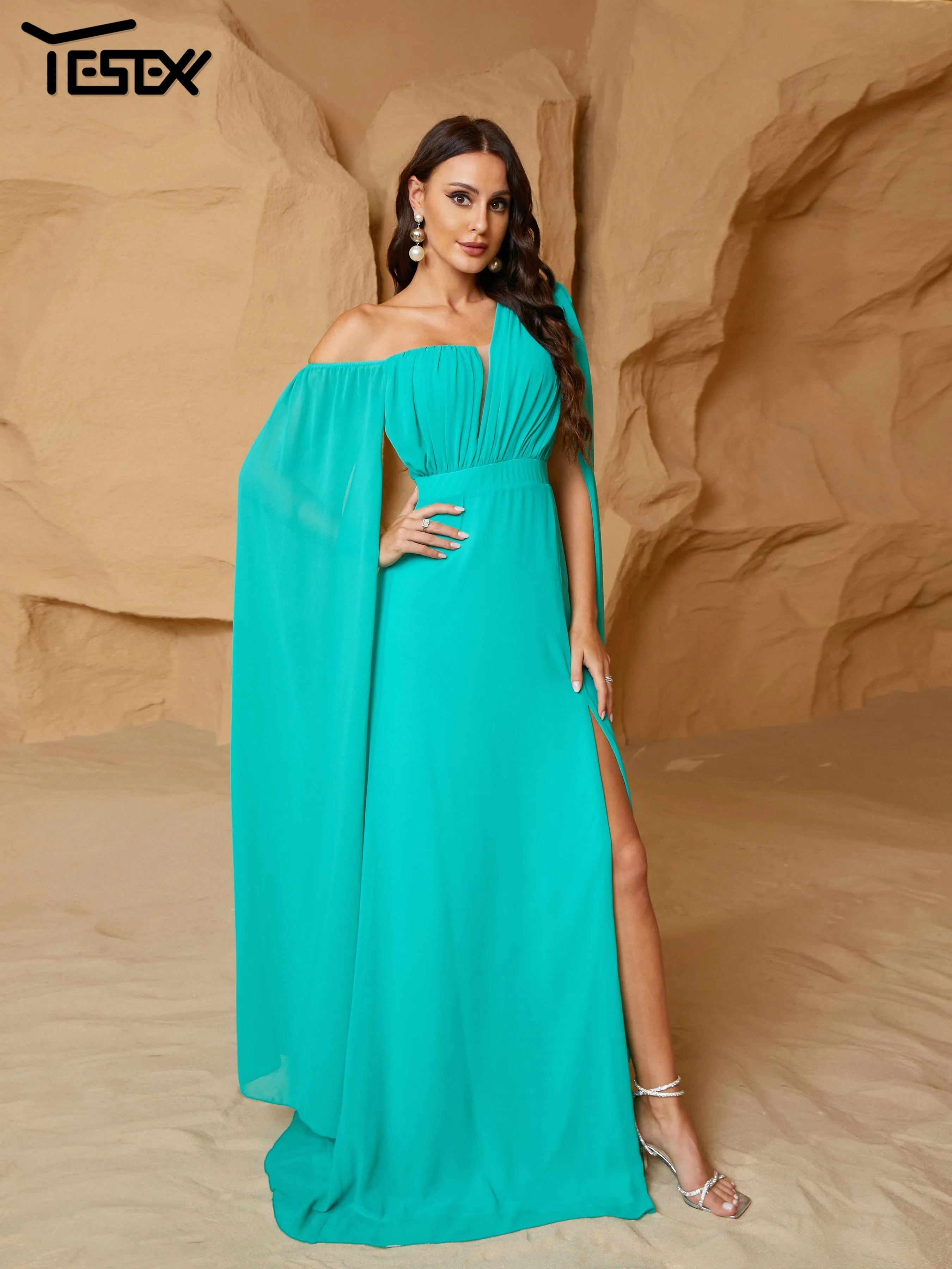 Yesexy Новинка 2024 элегантное красивое женское платье зеленое асимметричное для