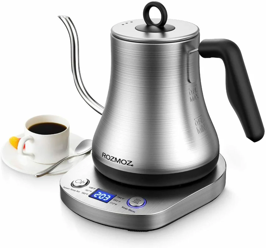 Rozmoz Gooseneck Electric Kettle 1000W Rapid Heating, Stainless Steel Pour Over Coffee Tea Kettle, 6 Temperature Presets