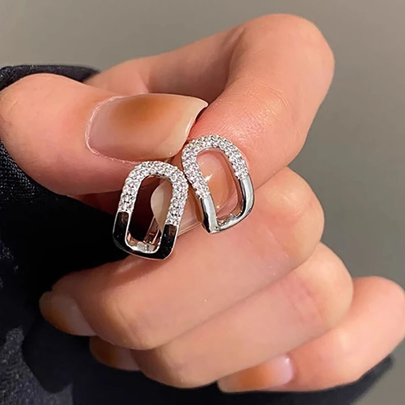 Huitan Женские Модные Серьги-кольца Изогнутые Овальные Циркониевые Серьги