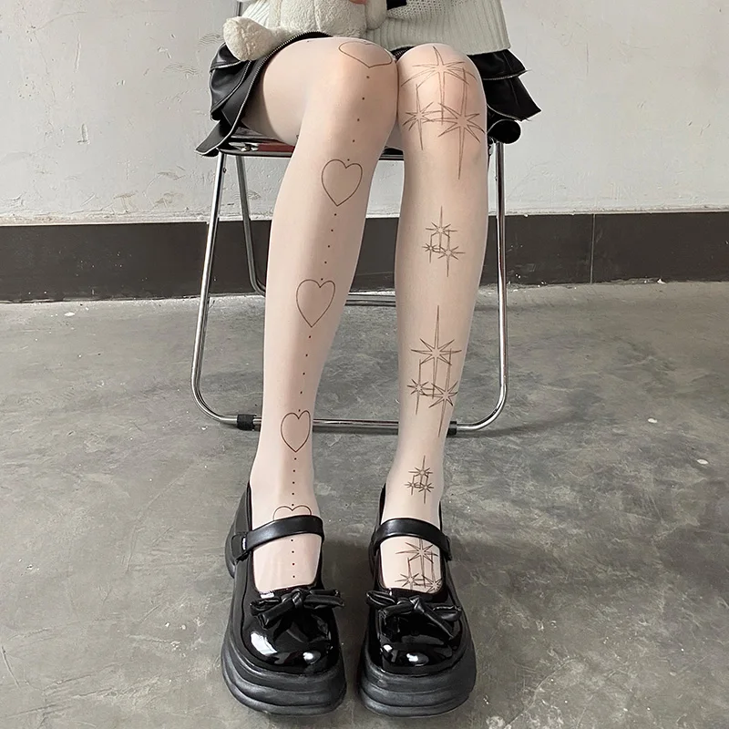 Y2k чулки до бедра для девочек сексуальное женское белье колготки с принтом сердца