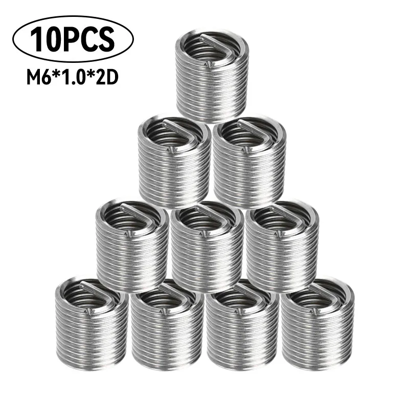 

10Pcs M6*1*2D 304 Stainless Steel Thread Repair Insert Kit Fastening Threaded Insert Wire Screw Sleeve For Hardware Repair Tools