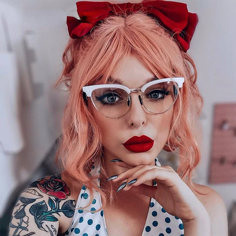 

Женские офисные очки для компьютера, очки «кошачий глаз», женские очки с защитой от синего света, модные очки с полуободковой оправой, женск...