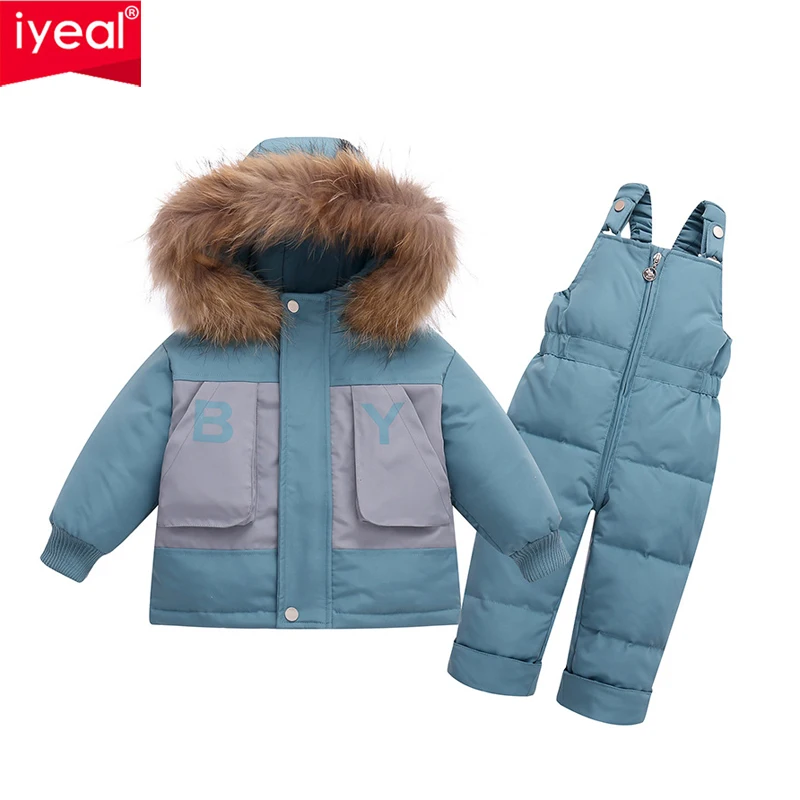 IYEAL Winter Boys Girl Down Jacket New Baby Snowsuit Overalls for Kids Toddler Jumpsuit Coat Children's Clothing Set 2Pcs