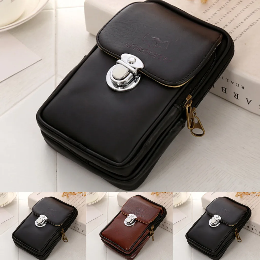 

Men's Simple Retro Versatile Casual Double-deck Cellphone Waist Packs Belt Bag Geometric Waist Packs Chest Phone Pouch City /BS