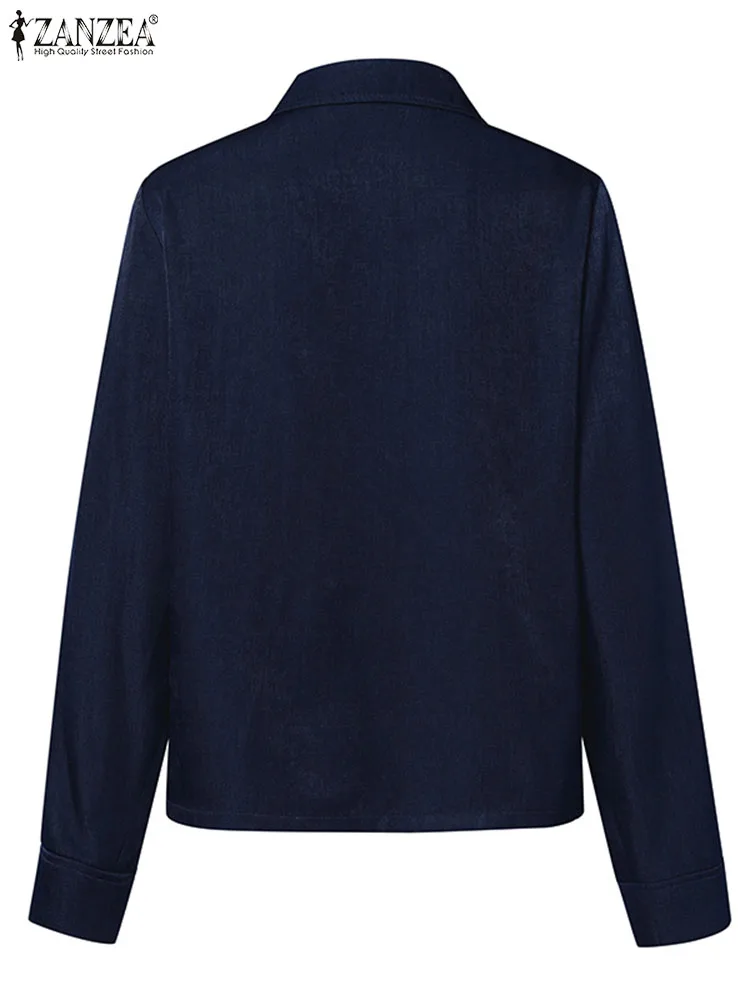 ZANZEA женские джинсовые пальто модные куртки с длинным рукавом и воротником