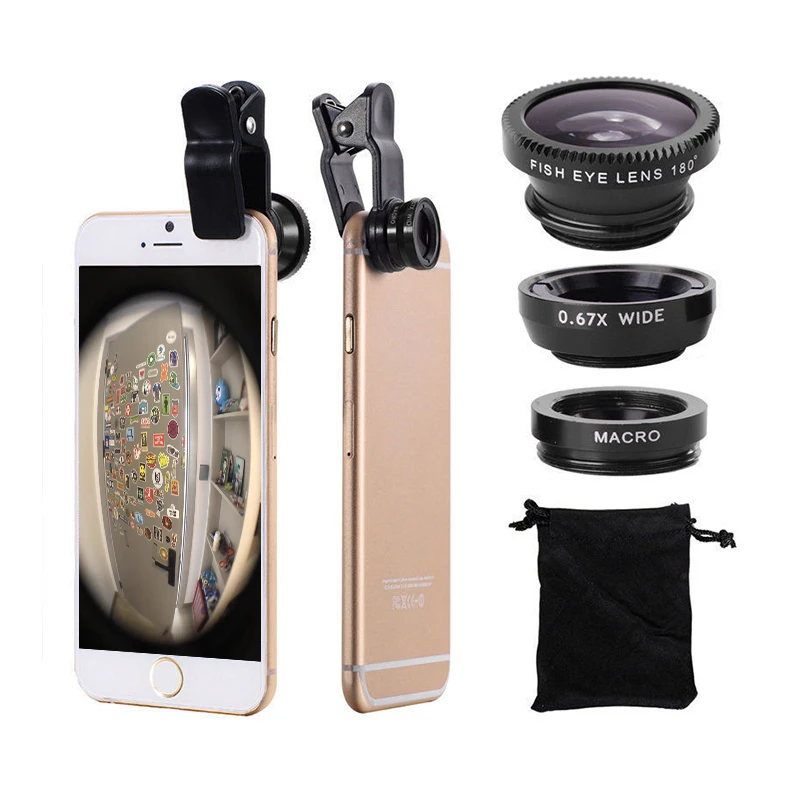 

3in1 Fisheye Phone Lens 0.67X Wide Angle Zoom Fish Eye Macro Lenses Camera Kits With Clip Lens On The Phone For Smartphone