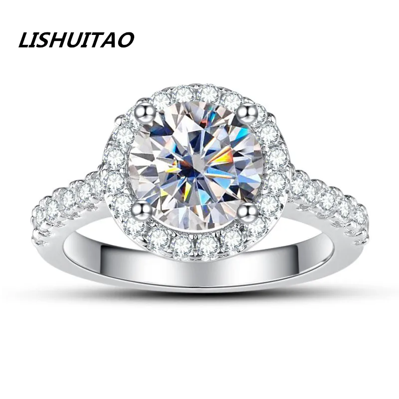 

Jewelry For Women's 100% 2 Carat Moissanite Stone 8MM D Set Jewelry Ladies 925 Silver 18k Gold Wedding Ring Of High Quality