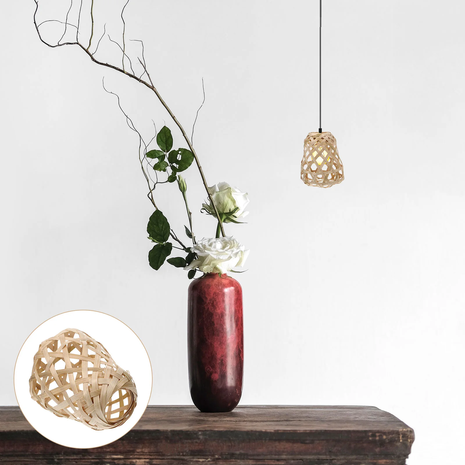 

2 Pcs Mini Pendant Lights Bamboo Lampshade Ceiling Covers Table Hanging Accessories