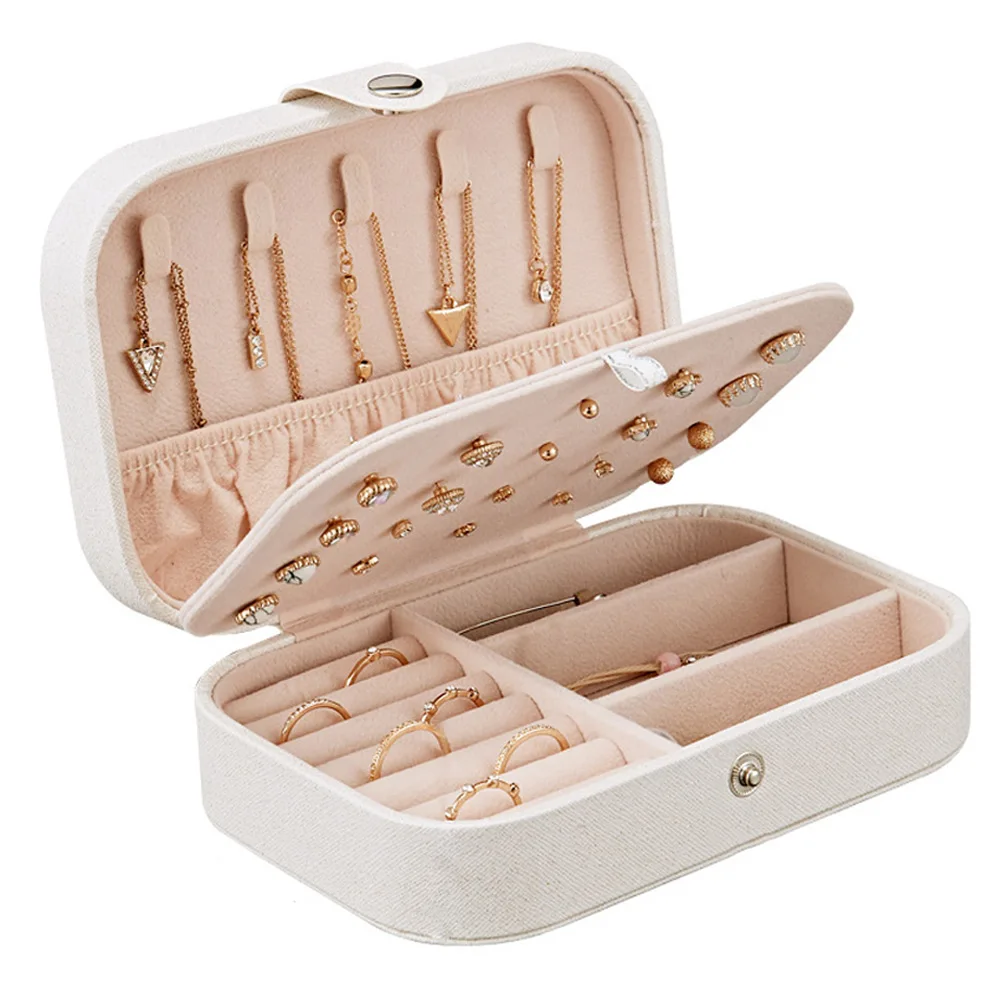 Portable Jewelry Box Jewelry Organizer Display Travel Jewelry Case Boxes Button Leather Storage Travel Box Girl Gift