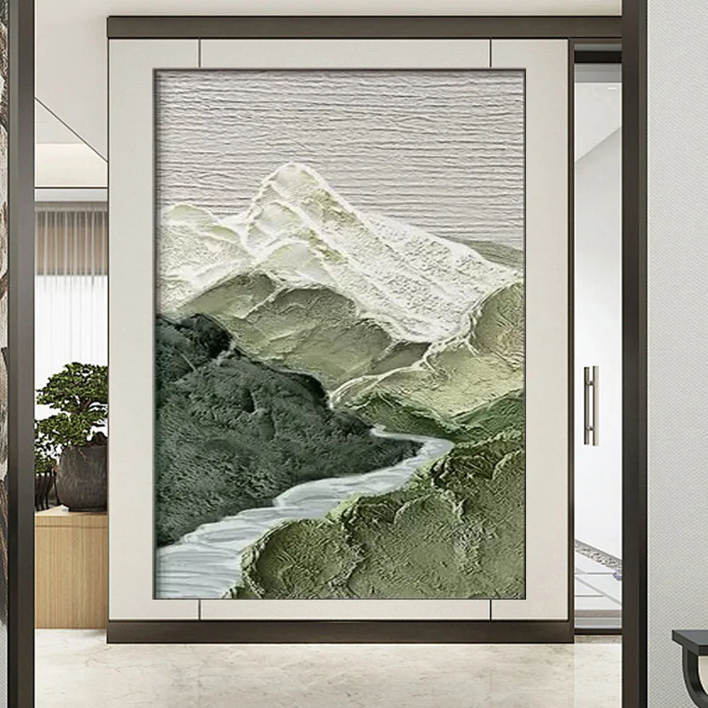 

Пейзаж «зеленые горы и снег» ручной работы, холст, абстрактная большая масляная живопись, Современная комната, украшение для дома, художественная Настенная картина