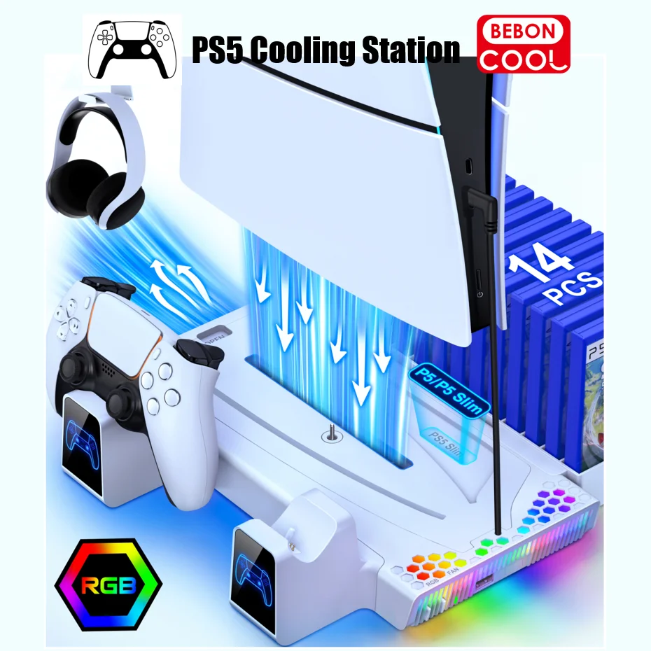 Вертикальная подставка Beboncool S3000 RGB для PlayStation 5 Slim/PlayStation