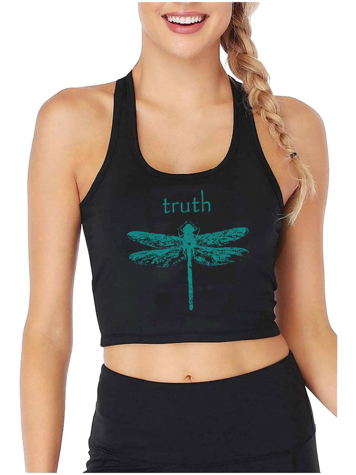 

Turquoise Dragonfly Truth Damselfly Wings Design Sexy Crop Top Women's High Street Fashion Tank Tops Cotton Fitness Camisole