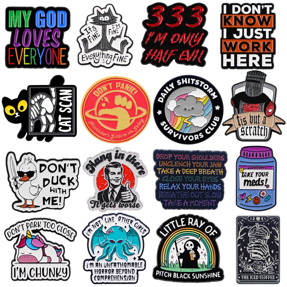 Забавные металлические значки с черной кошкой и уткой булавки для лацканов