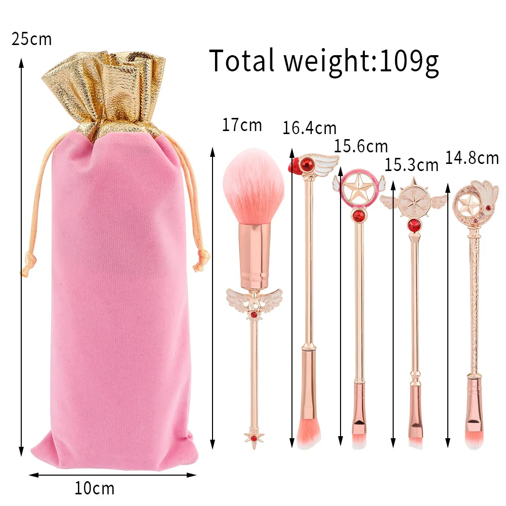 

Cute Makeup Brushes Set with Drawstring Bag Metallic Wand Cosmetic Makeup Tool Kit Kawaii Anime Makeup Brush Sets