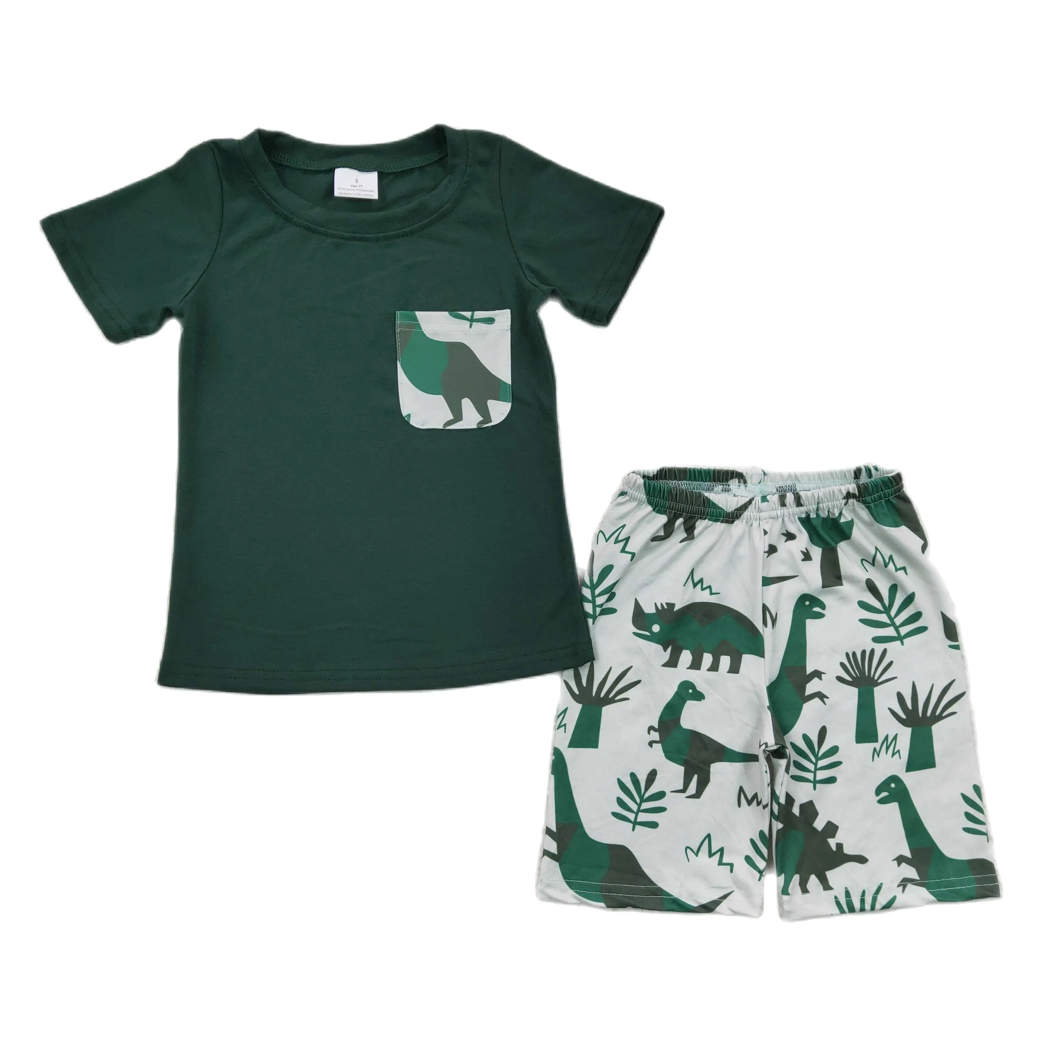 

A14-15, одежда для маленьких мальчиков, бутик, оптовая продажа, Женская милая молочная шелковая одежда с принтом динозавра, шорты с коротким ру...