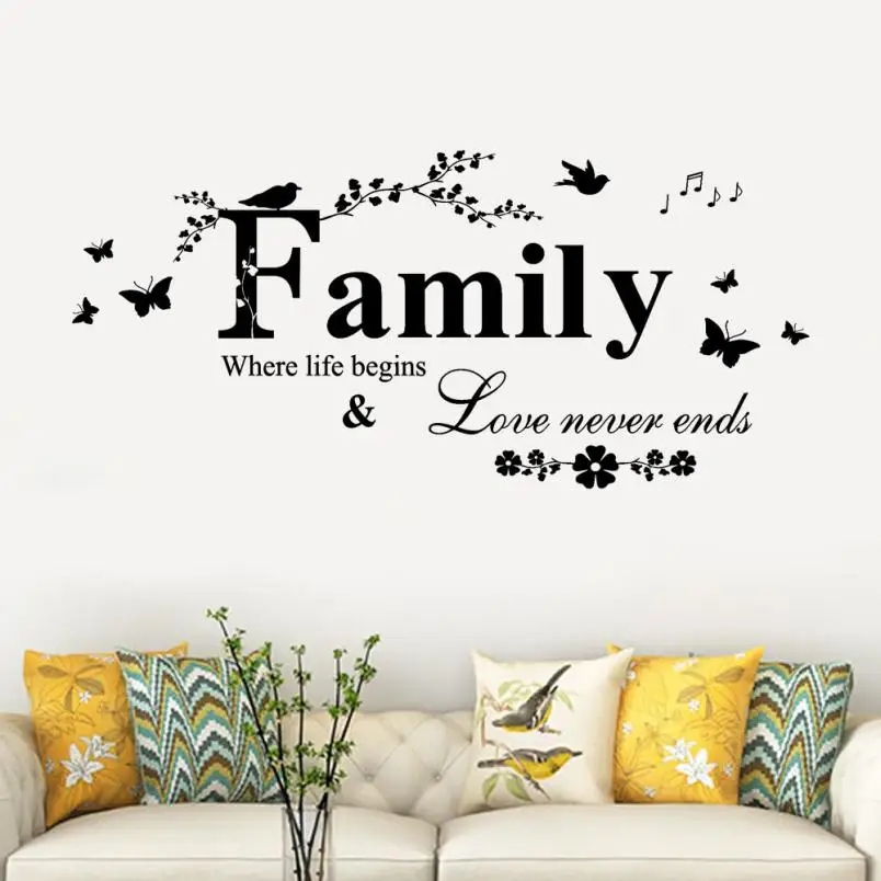 

Семейная любовь никогда не конечная Цитата виниловая настенная наклейка Женская искусство домашний декор свадебное украшение Гостиная 801