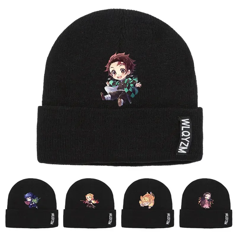 

New Demon Slayer Tanjiro Nedouko Anjuro Beanie Knitted Hat Pullover Hat Plus Velvet Warm Couple Winter Anti-Cold Animation Gift