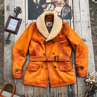 european us size high quality super warm genuine sheep leather coat mens big b3 shearling bomber merino fur jacket