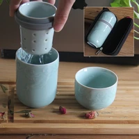 ceramic strainer tea cup portable travel tea water separation cup creative longquan celadon office tea mug drinkware