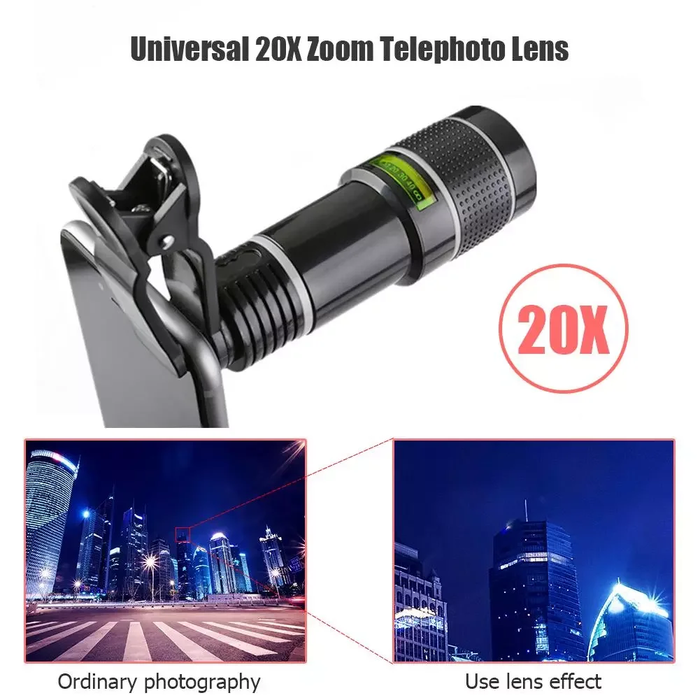 

20X Zoom Telephoto Len External Mobile Phone Optical Camera Lens with Clip for Viewing Travel Portable Phone Accessory