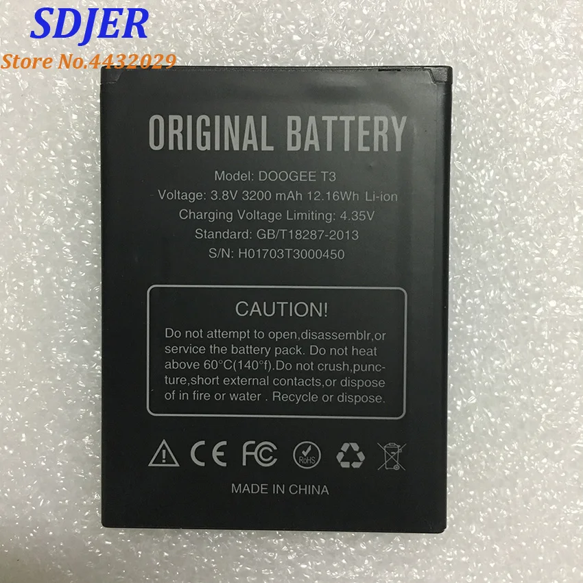 

100% Original DOOGEE T3 Battery Replacement 3200mAh Large Capacity Li-ion Backup Battery For DOOGEE T3 Smart Phone