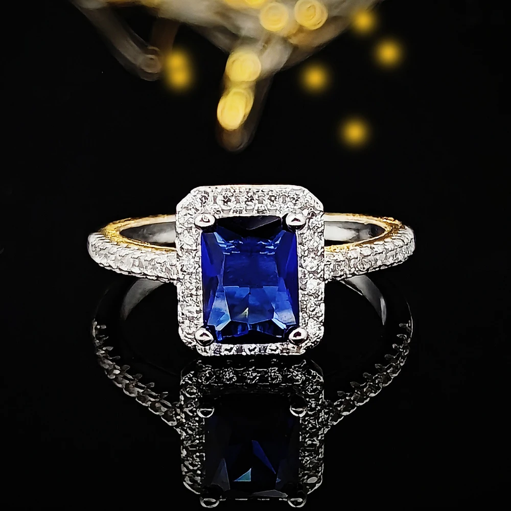 

Fashion 925 sterling Silver Engagement wedding Rings for Women ring set band finger promise Jewelry blue bridal wholesale R1997s