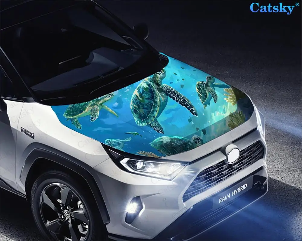 Автомобильные аксессуары Черепахи роуминга под морем наклейка на капот