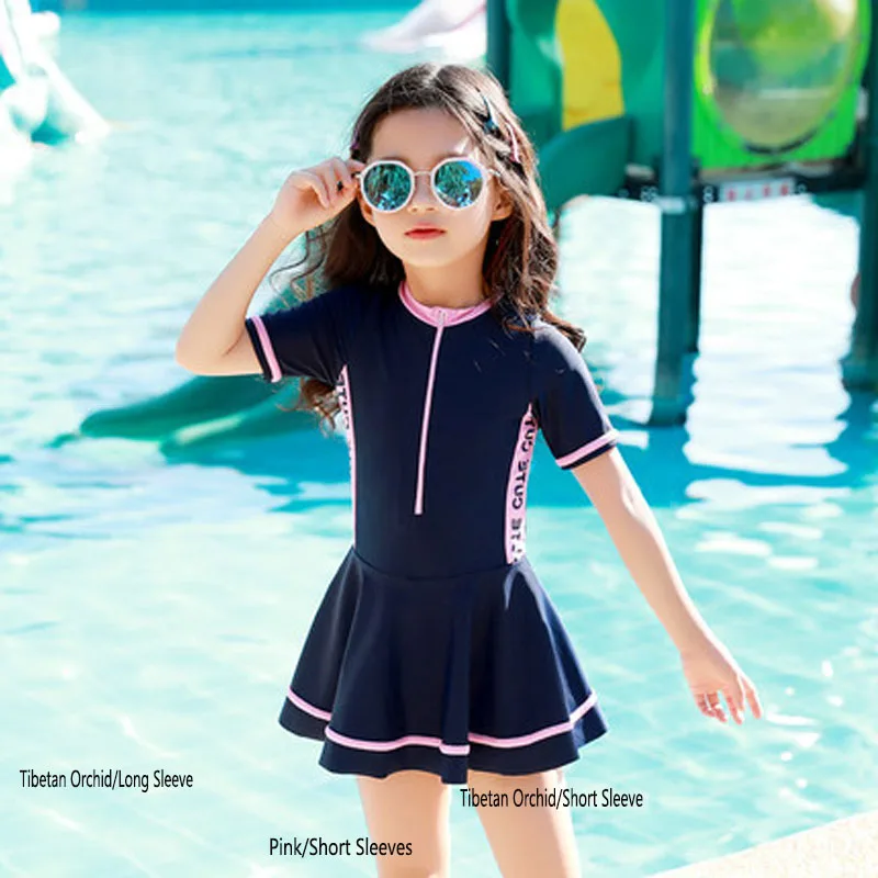 2022 New Girls Swimsuit One-piece Swimwear Women UPF50+ Print Baby Long Sleeve Kids Toddler Infant Beach Bathing Suits Children