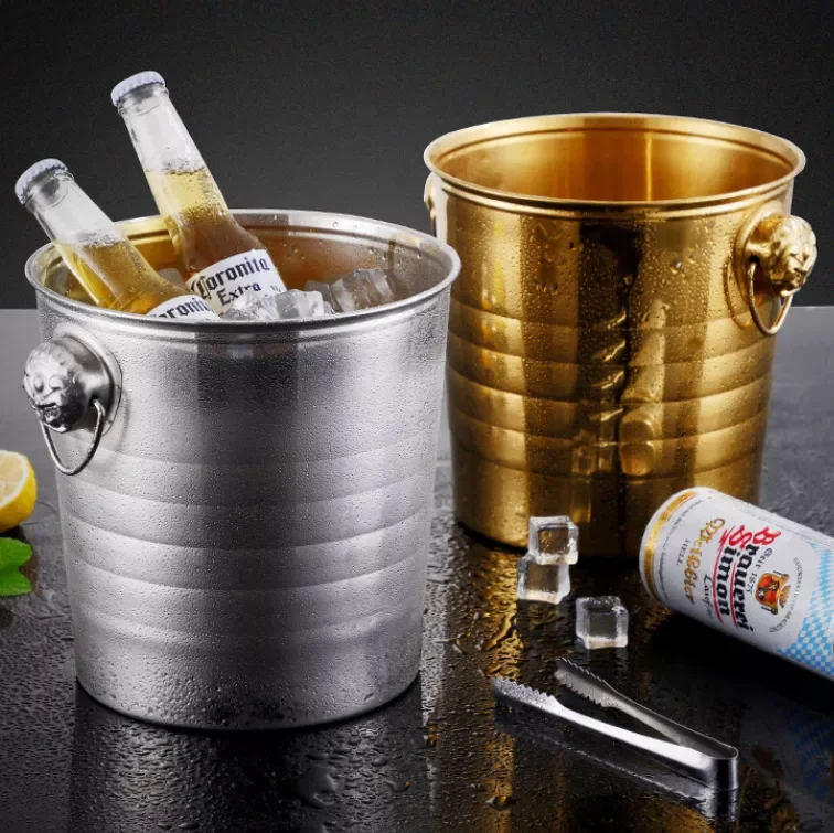 

2022New Golden Thick Tiger Head Stainless Steel Ice Punch Bucket Wine Beer Cooler Champagne Cooler Party KTV Deer ear ice bucket