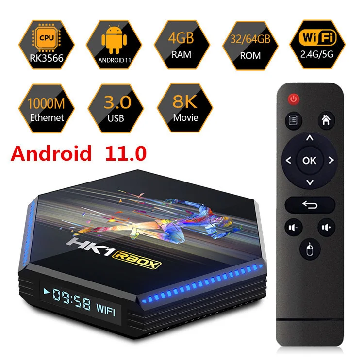 

HK1 rbox R2 TV box rk3566 8K HD сетевой плеер 4 ГБ/64 ГБ Android 11