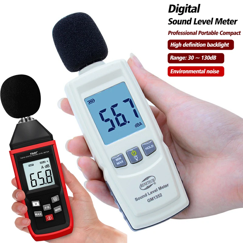 

Цифровой тестер контроля децибела с ЖК-экраном и подсветкой, измеритель уровня децибела, точность 1,5 дБ, диапазон 30-130 дБ, сигнализация, SPL мет...