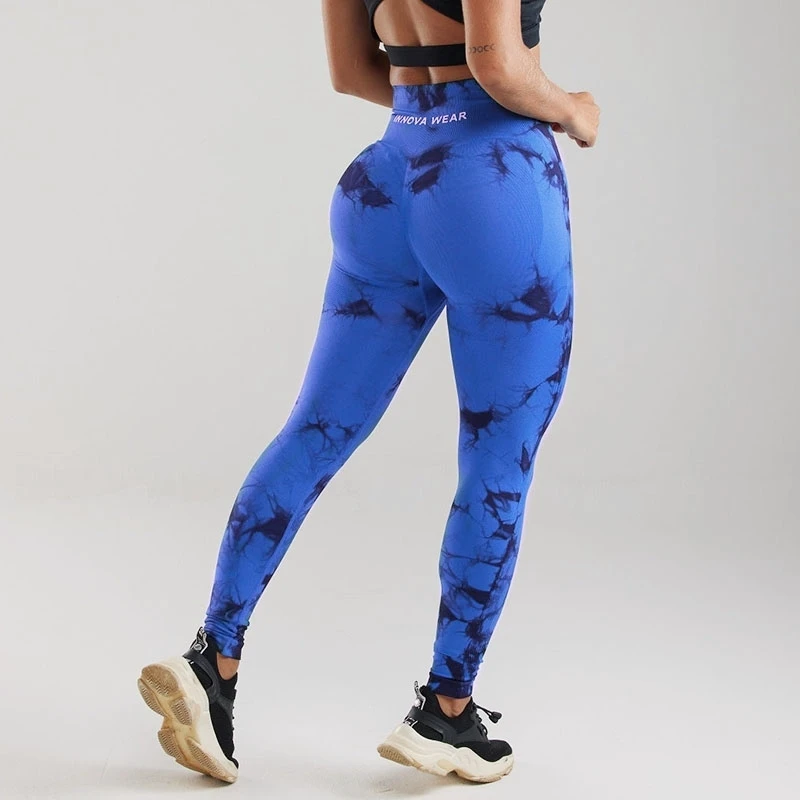 Брюки INNOVA женские для йоги тренировочные штаны с мраморным рисунком синие черные