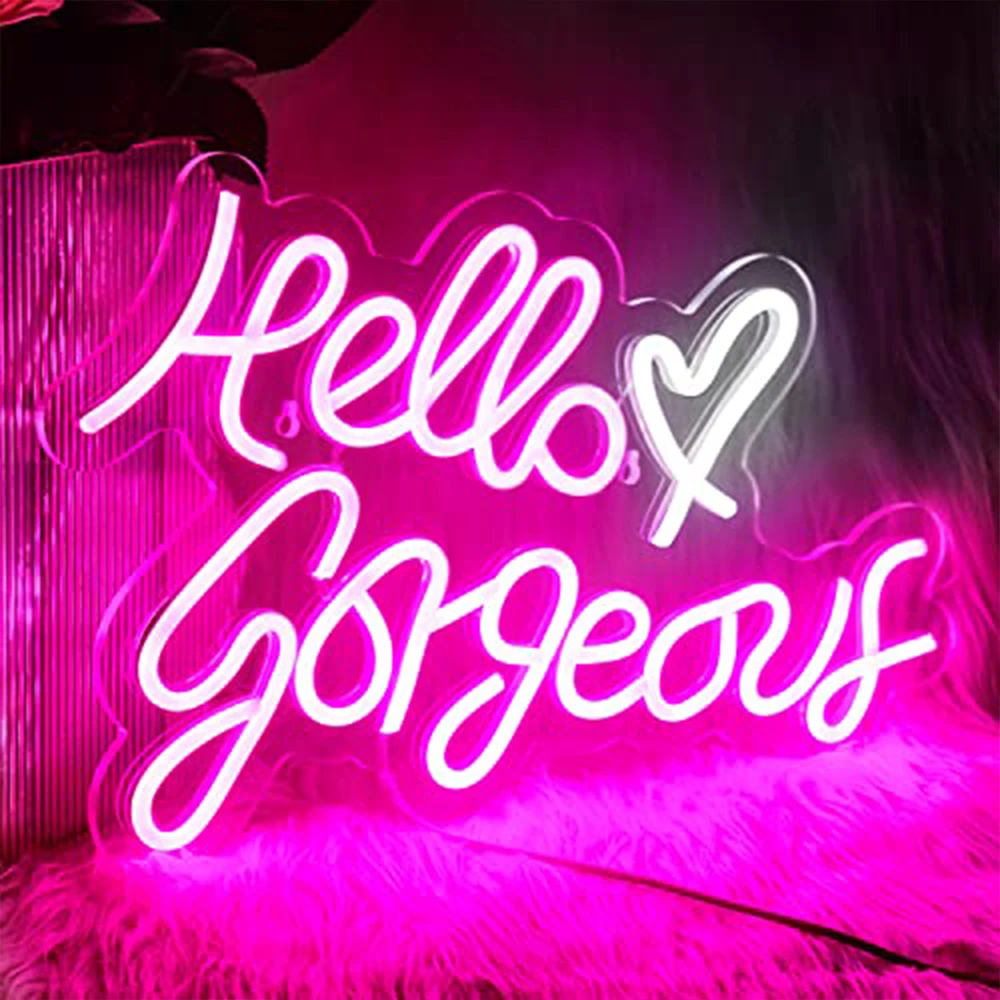 Hello Gorgeous Neon Sign LED Bedroom Wall Decor Neon Girl Anniversary Wedding Valentine's Day Party Exquisite Gifts