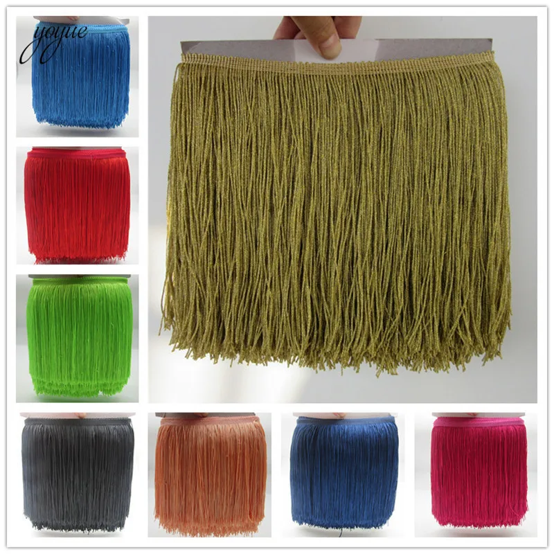 

YOYUE 10meter/lot 20cm Wide Lace Fringe Trim Tassel Fringe Trimming For DIY Latin Dress Stage Clothes Accessories Lace Ribbon