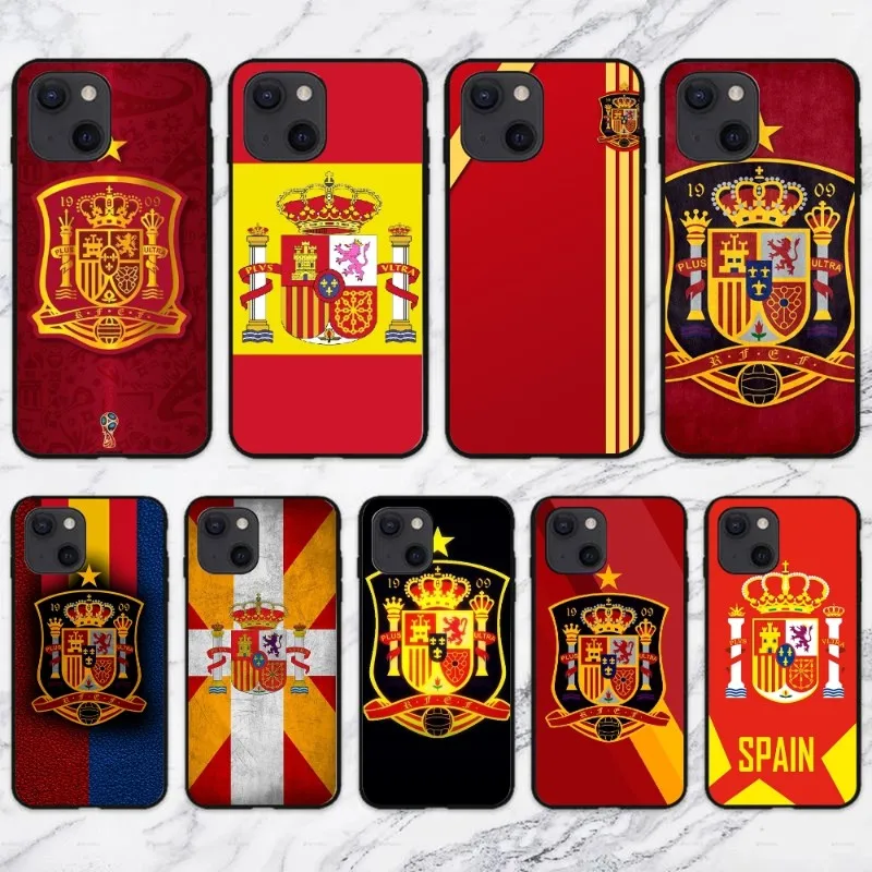 Spain National Phone Case For IPhone 14 13 12 11 XS X 8 7 6 Plus Mini Pro Max SE 2022 Soft Black Phone Cover