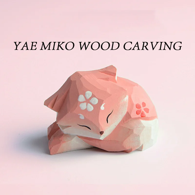 

Милый брелок для ключей Yae Miko, брелок для ключей из лисьего дерева, мультяшная аниме-фигурка Резной орнамент, двухмерная ручная работа, Подар...