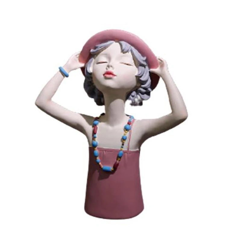 

Summer Girl Sculpture Resin Figure Statue Modern Home Decoration Ornaments Living Room Girl Bedroom Decoration