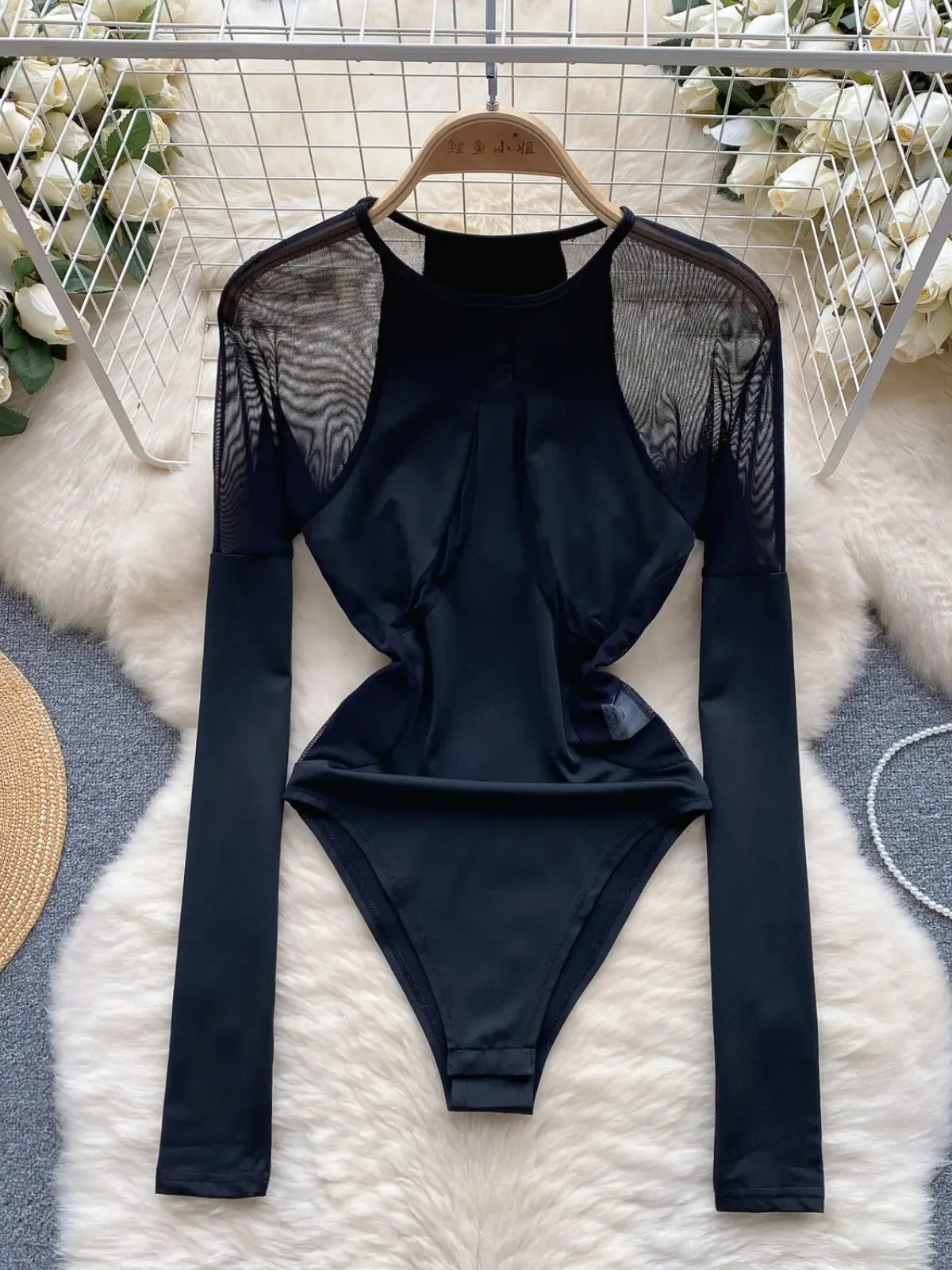 ssTss женские черные боди сексуальные прозрачные сетчатые лоскутные комбинезоны с