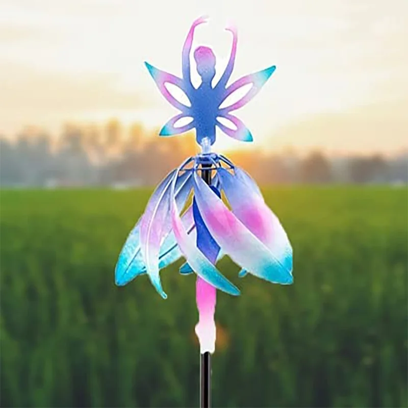 

1~10PCS Rotating Girl Wind Chimes Color-changing Ballet Spinning Girl Ornament Gradient Ribbon Pole Outdoor Garden Decoration