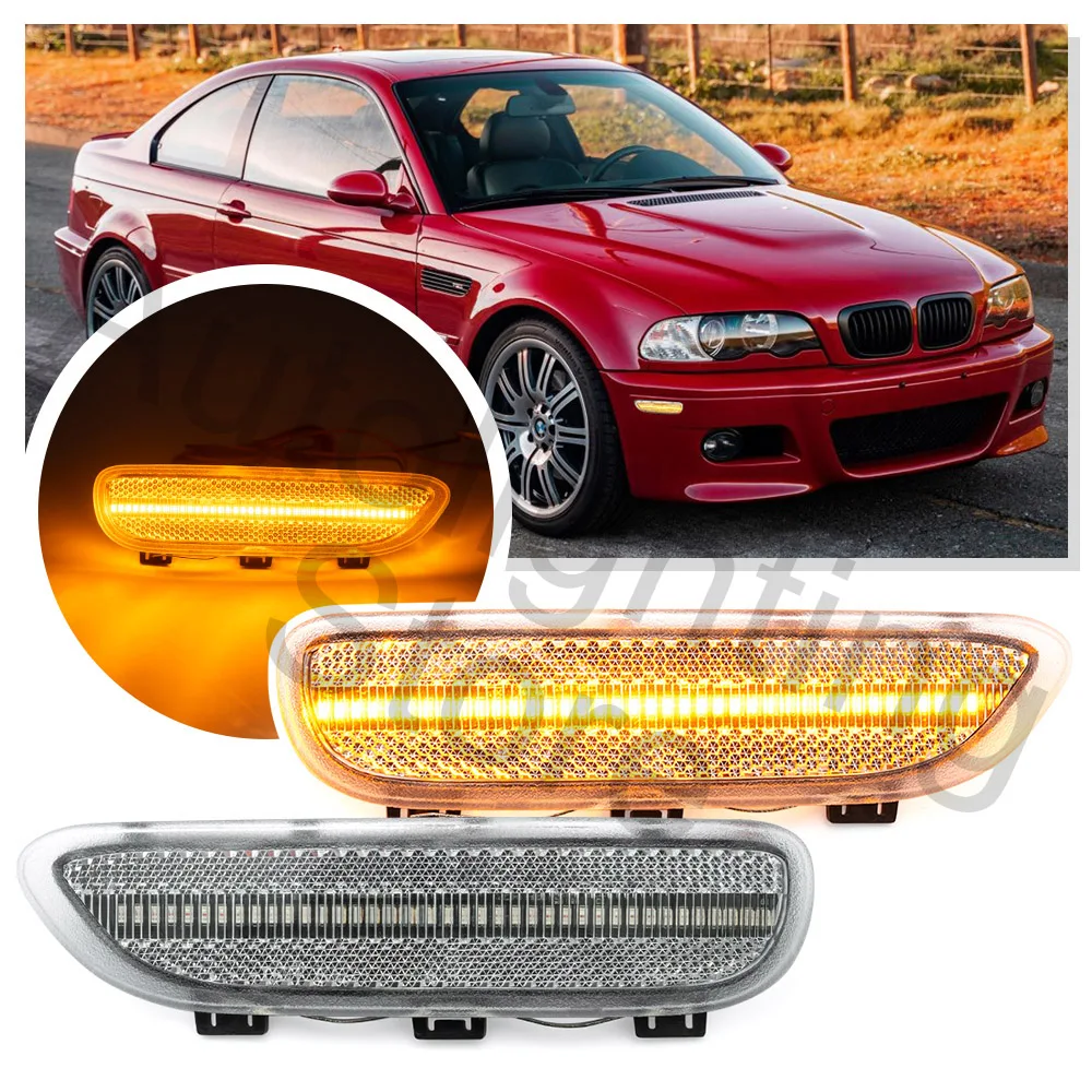 

2PCS Front Bumper Reflector Light LampFor BMW 3 Series M3 E46 2D 323Ci 1999-2003 Coupe & Convertible 2001-2006 Side Marker Light