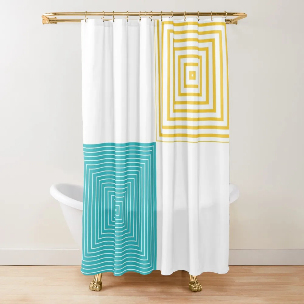 

Colour Pop Squares - Turquoise And Yellow Waterproof Outdoor Bathroom Deco Original Shower Cabin Shower Curtains