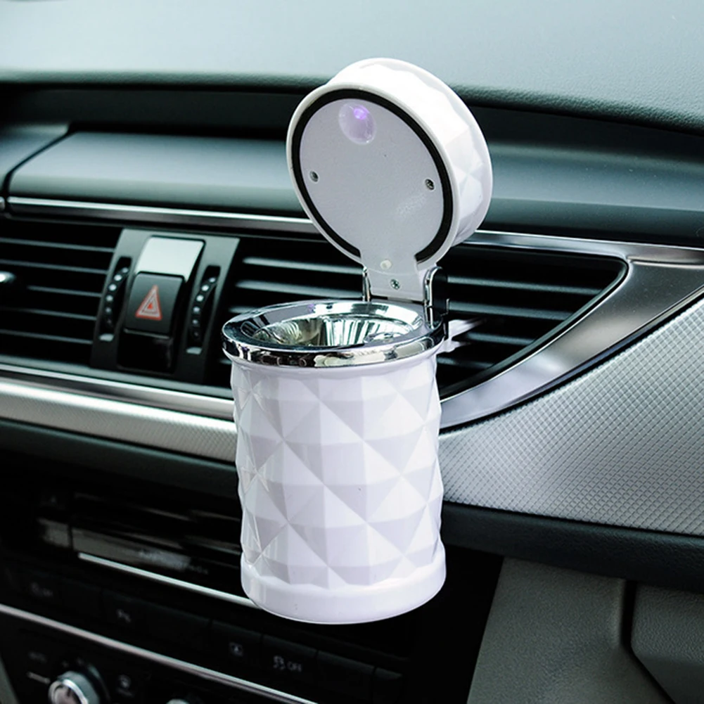 

LED Light Car Ashtray Universal Alloy Ash Tray Aluminum Cup Smokeless Auto Ashtray Flame Retardant Cigarette Cylinder Holder Box